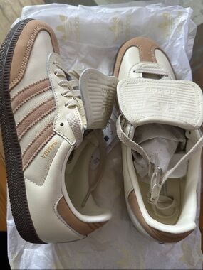 adidas Samba Cream and Tan Athletic Shoes